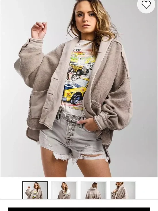 Free People Jordan Reverse Fleece Shacket- Camel Grey - Picture 2 of 5